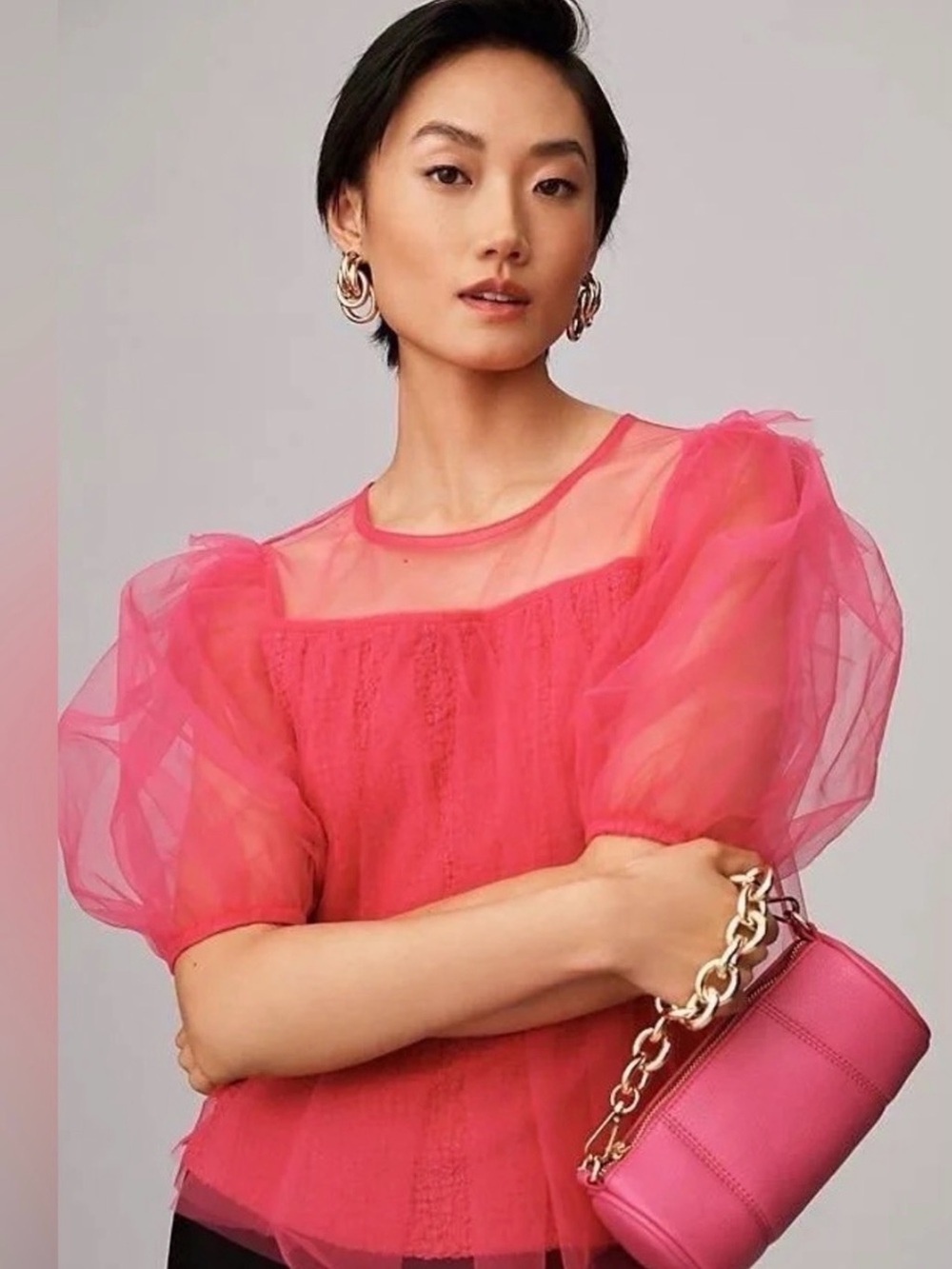 Anthropologie Sheer Puff-Sleeve Top